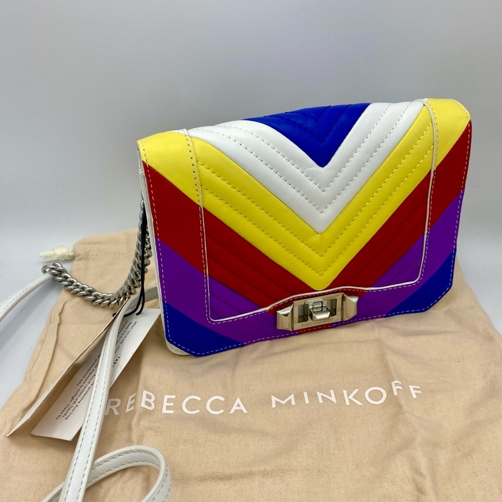Rebecca Minkoff Rainbow & White Quilted Chevron  Love Crossbody Leather Bag New